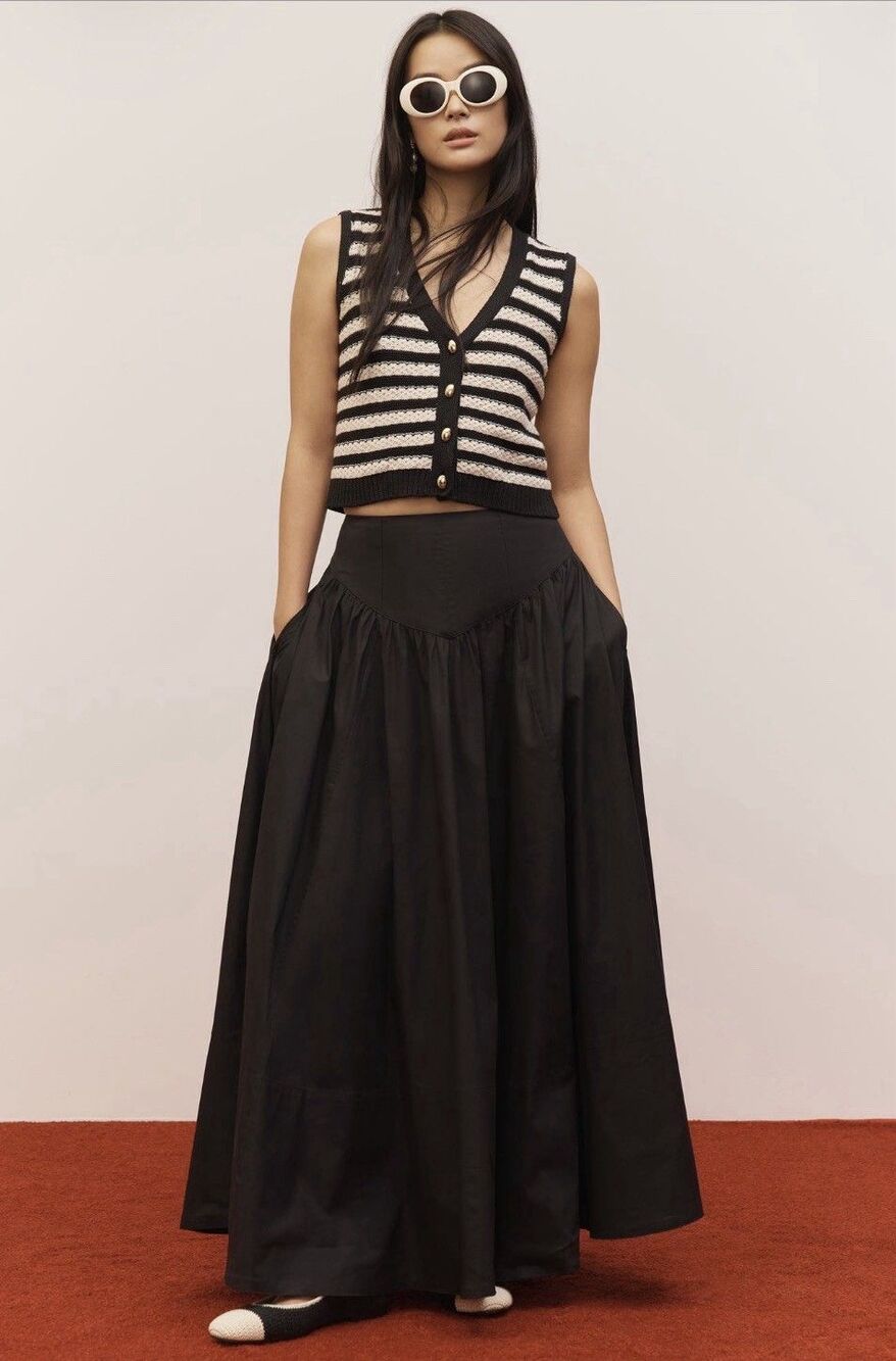 Anthropologie Maeve Maxi Skirt Black Drop Waist Cotton Preppy Boho Size 0 New